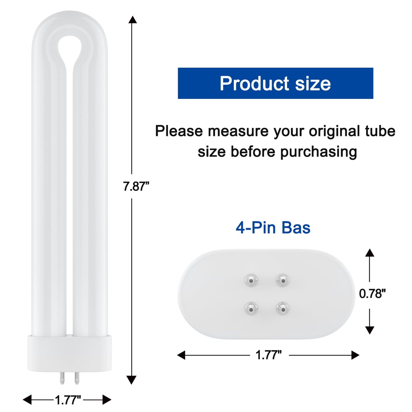 DUNAGA Replacement Bulb for T9, T6, T8 Bug Zapper, 15W, 4-Pin Base, U-Shaped Twin Tube Bulb, White-1