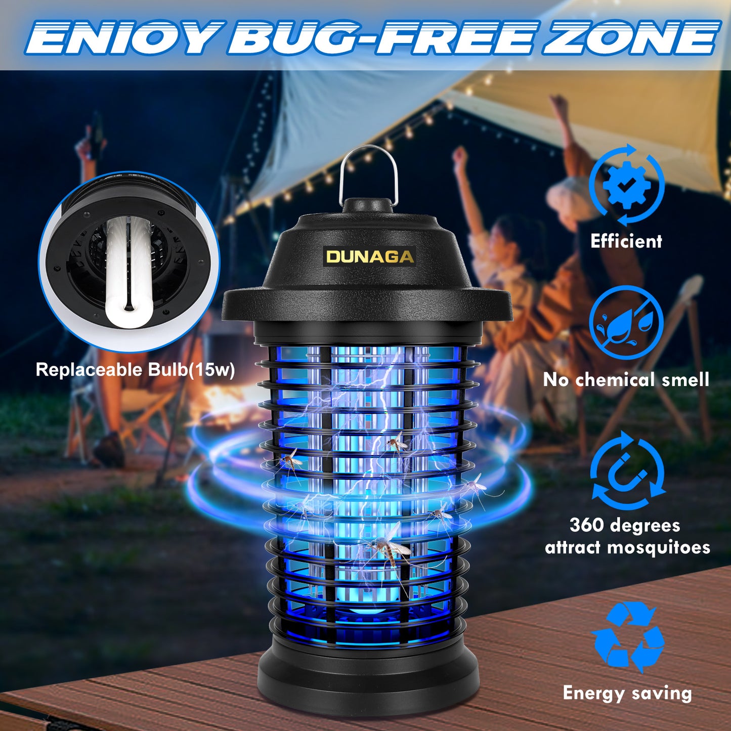 Bug Zapper Outdoor, Mosquito Zapper Fly Zapper for Outdoor Indoor, Mosquito Killer for Home, Backyard, Patio, Black