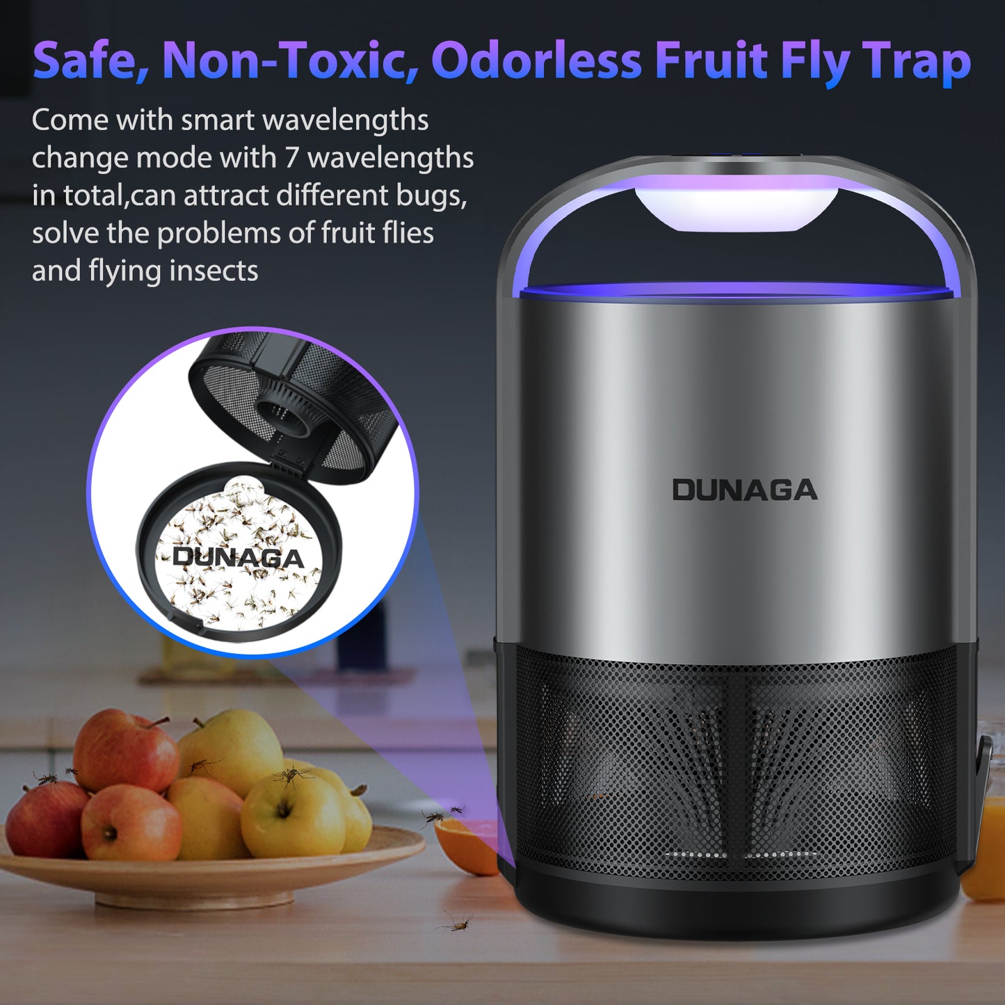 DUNAGA Automatic Fruit Fly Trap Indoor, Fly Traps Indoor for Home, Gnat Traps for House, Mosquito Traps, Insect Traps Indoor with 10 Sticky Glue Boards, Gray