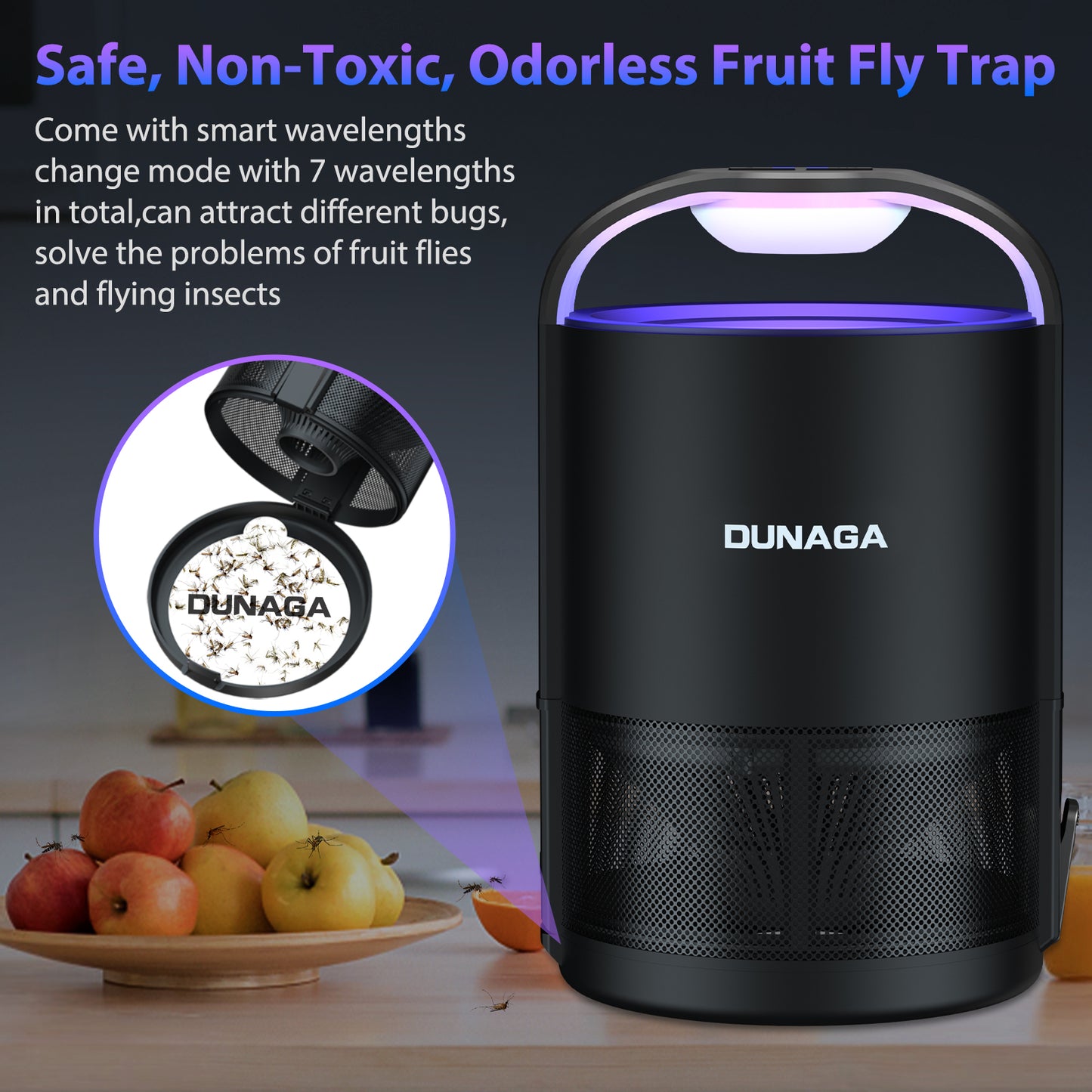 DUNAGA Automatic Fruit Fly Trap Indoor, Traps Indoor for Home, Gnat House, Mosquito Traps, Insect with 10 Sticky Glue Boards, Black