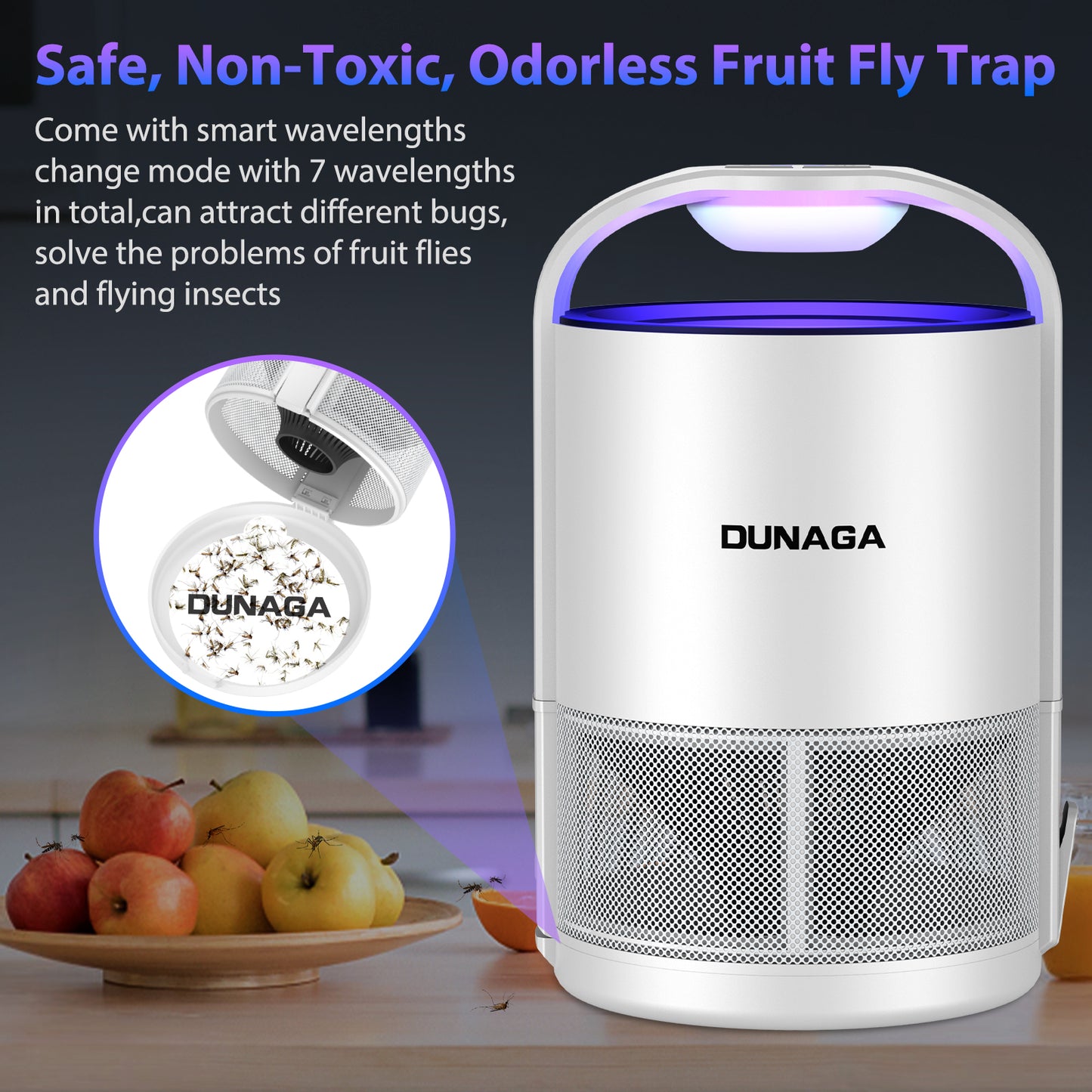 DUNAGA Automatic Fruit Fly Trap Indoor, Traps Indoor for Home, Gnat House, Mosquito Traps, Insect with 10 Sticky Glue Boards, White